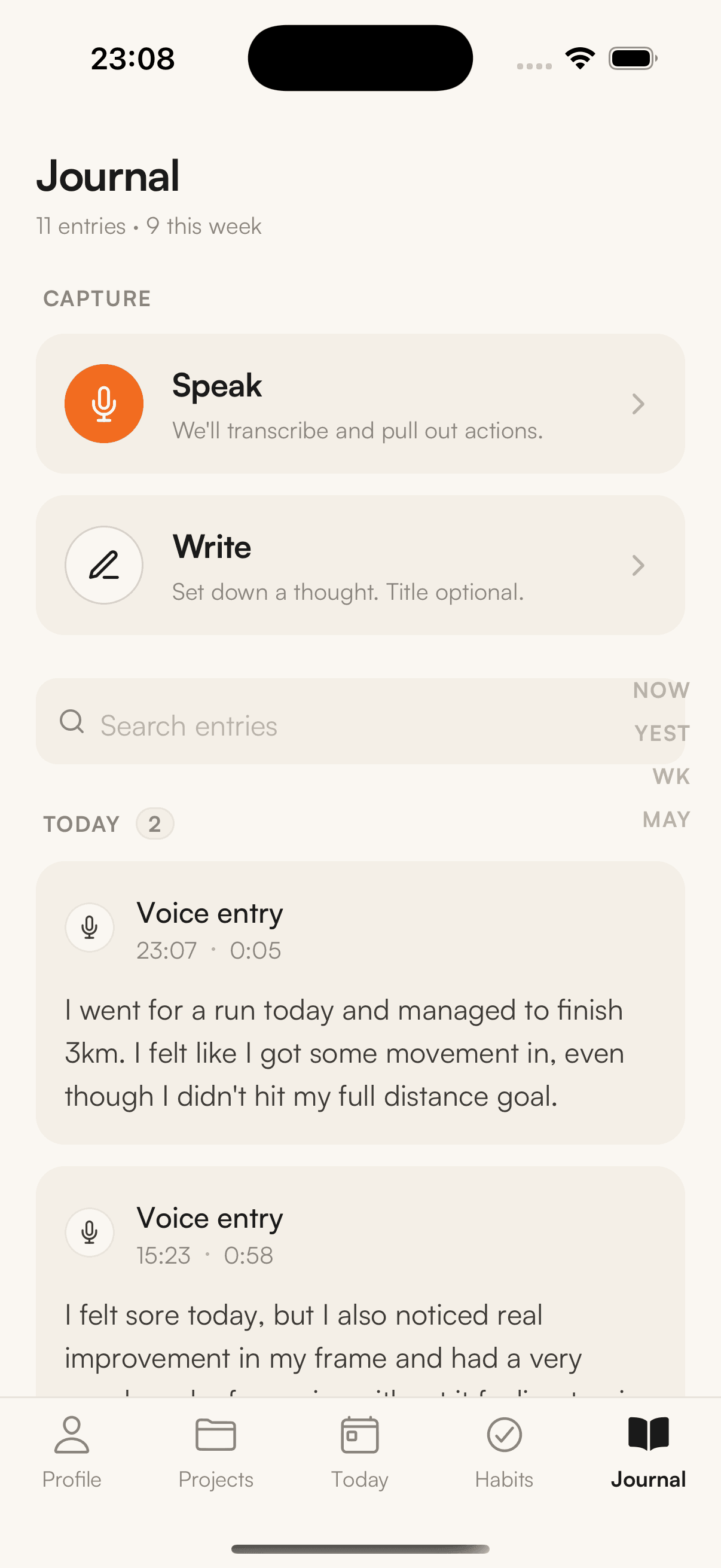 Kaizen Journal screen